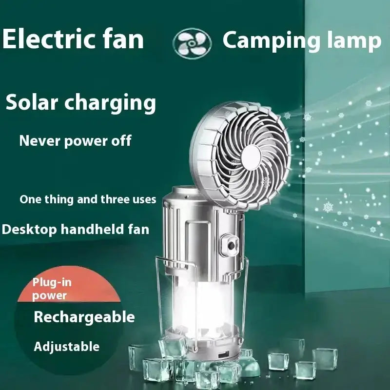 3-in-1 Portable Solar LED Camping Lantern with Fan | Outdoor Rechargeable Emergency Light