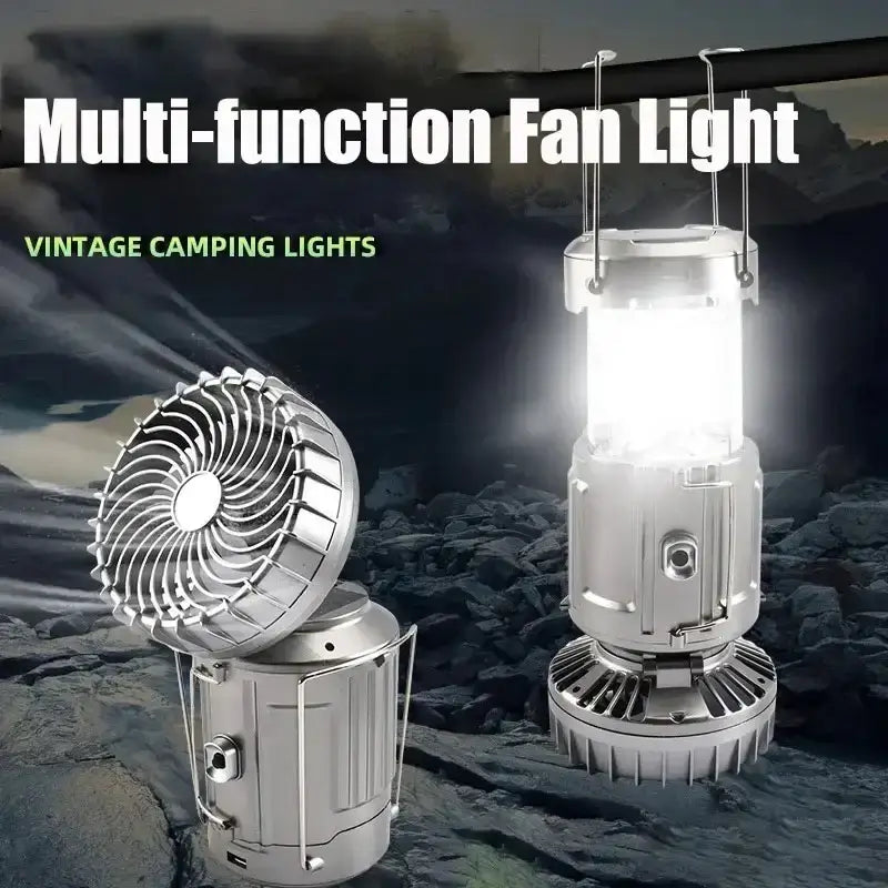 3-in-1 Portable Solar LED Camping Lantern with Fan | Outdoor Rechargeable Emergency Light