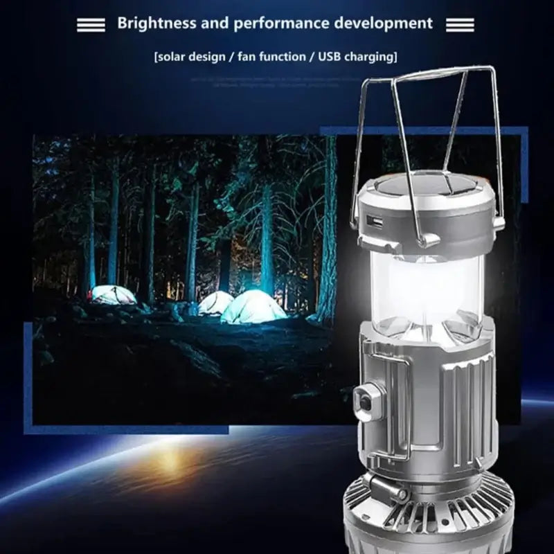 3-in-1 Portable Solar LED Camping Lantern with Fan | Outdoor Rechargeable Emergency Light