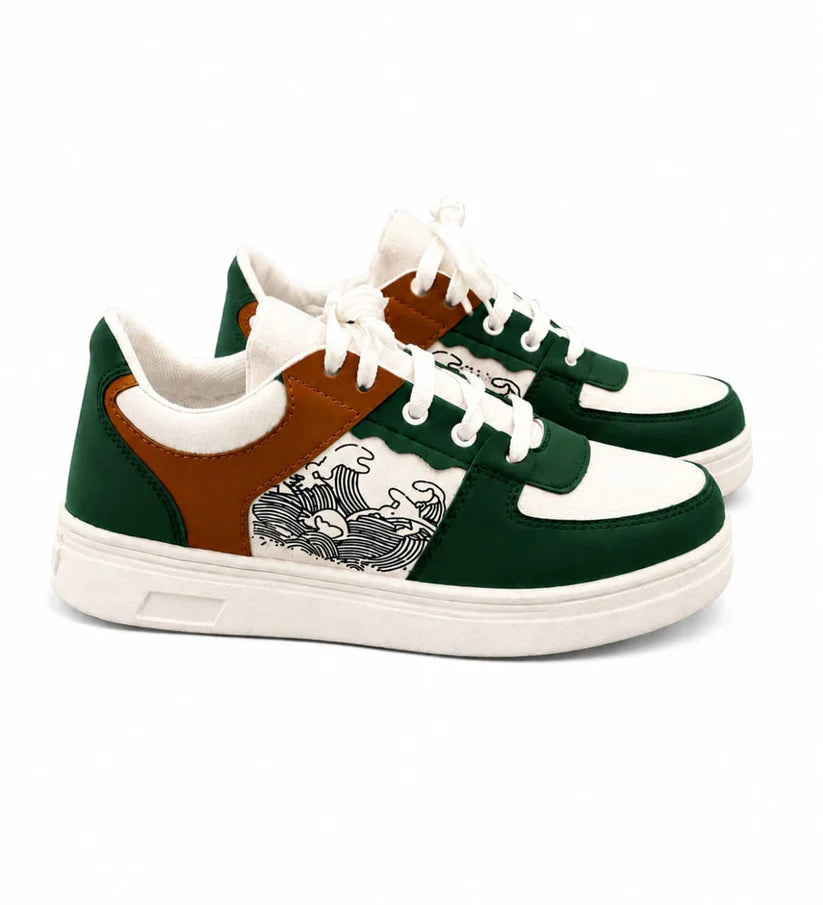 Urban Wave Premium Casual Sneakers – Green/Brown | Men's Shoes