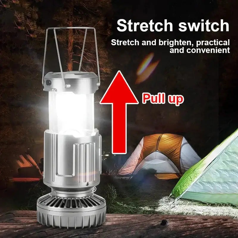 3-in-1 Portable Solar LED Camping Lantern with Fan | Outdoor Rechargeable Emergency Light