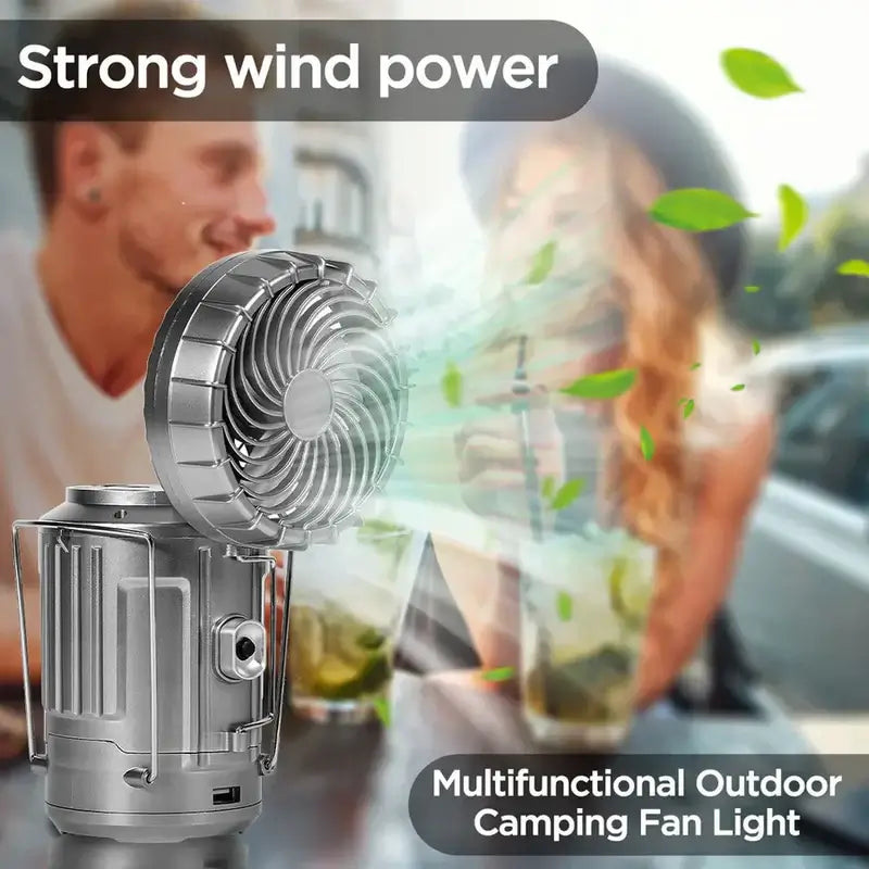 3-in-1 Portable Solar LED Camping Lantern with Fan | Outdoor Rechargeable Emergency Light