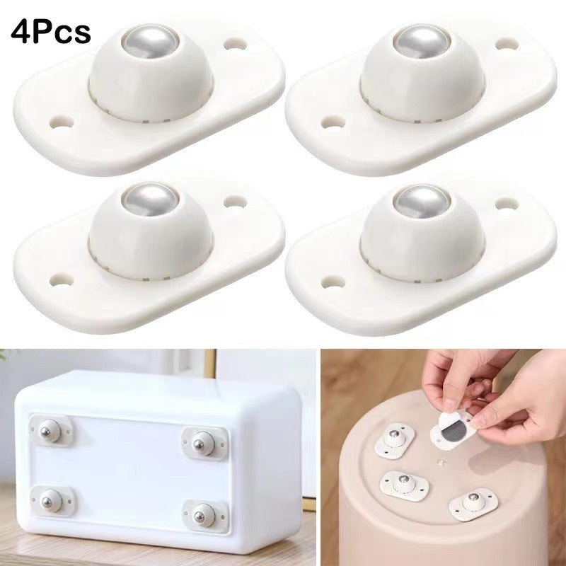 4PCS Universal Adhesive Pulley Wheels – 360 Degree Rotating Mini Casters for Easy Movement
